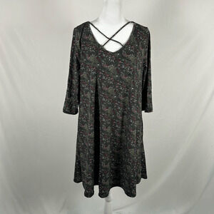Heathmoor Green 3/4 Sleeve Shift Dress Floral Medium Casual Rayon Stretch